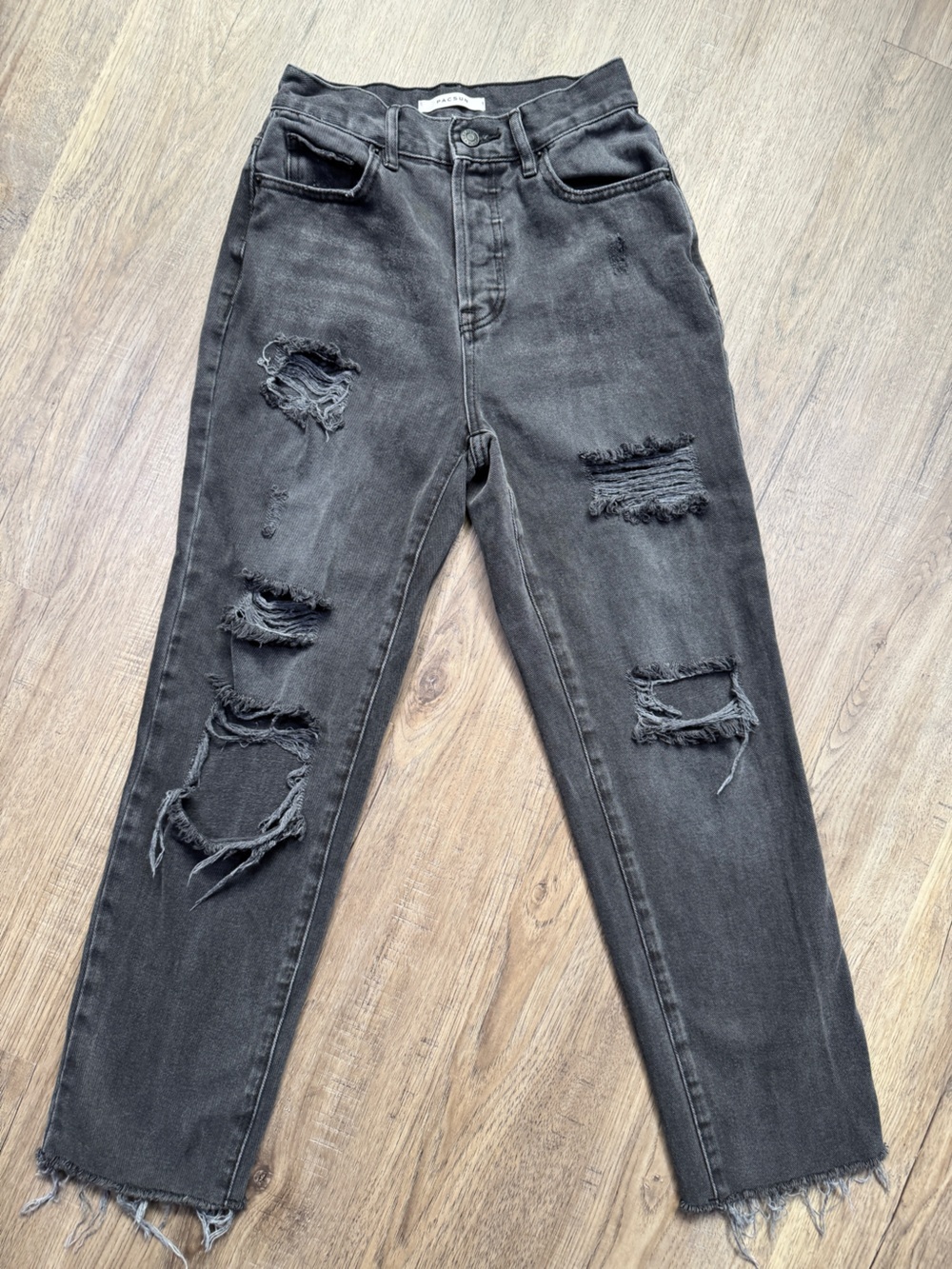 PACSUN Black Denim High Rise Straight Jeans - Distressed - Size 24